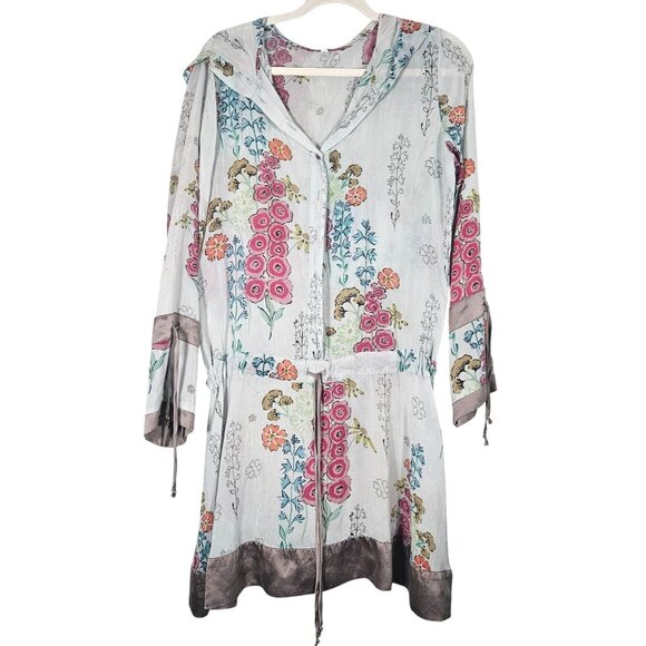Floral Hooded Tunic Dress With Drawstring Waist & Sleeves - Picture 2 of 12